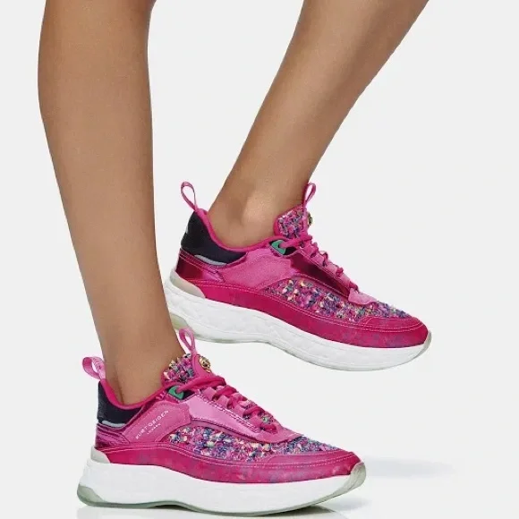 Kurt Geiger London Kensington Sneaker - Pink Suede Leather & Tweed - Picture 10 of 12